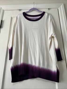 Wonderly Cream Knit Top with Purple Dip-Dye Trim